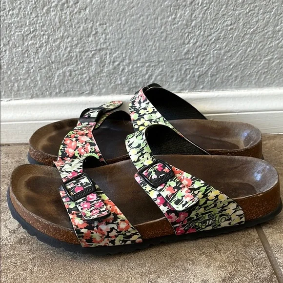 Papillio Pink and Green Floral Sandals with Adjustable Straps - Picture 3 of 6
